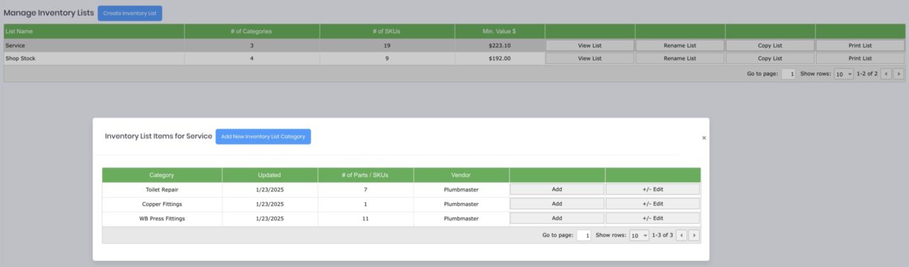 Manage Inventory Lists Module