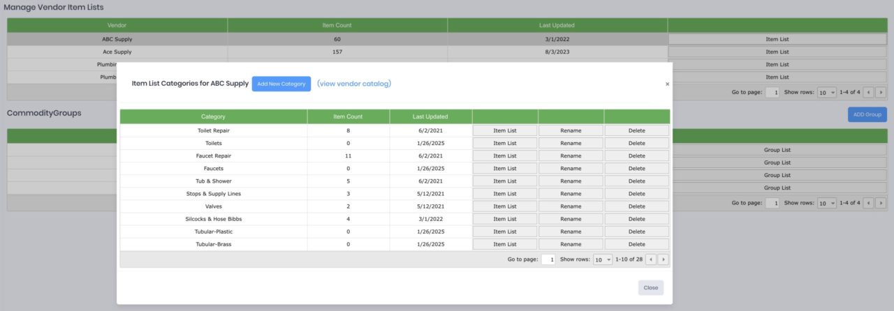 Manage Vendor Item - Item Lists