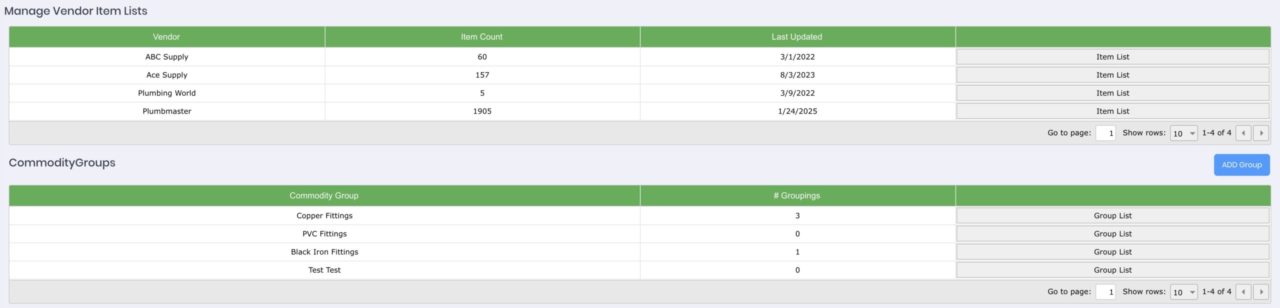 Manage Vendor Item Lists Module
