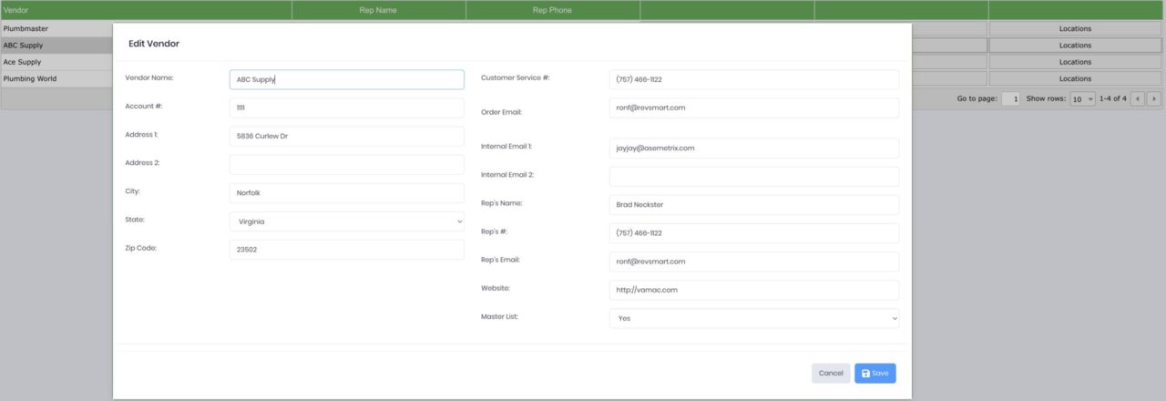 Edit Vendor Function